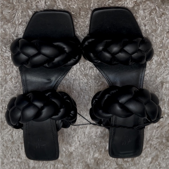 H&M Braided Faux Leather Kitten Heel Mike Sandals Women’s 7.5 Minimalist Chic - Picture 2 of 7